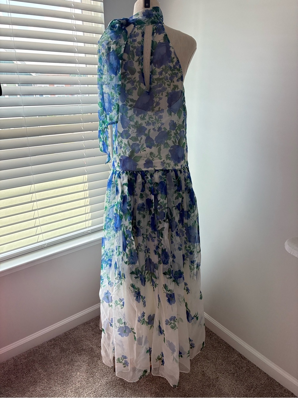 NWT BHLDN Anthropologie Kendall High Neck Scarf Floral Organza Maxi Dress - Picture 8 of 17